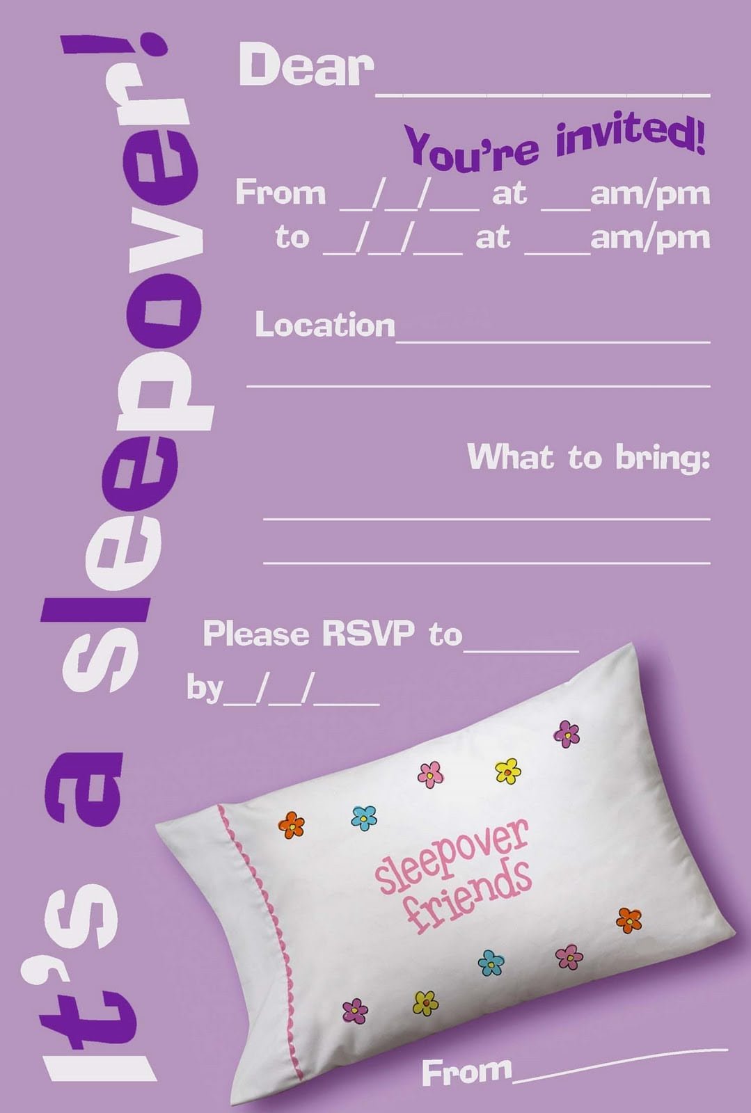 Free Printable Girls Slumber Party Invitations