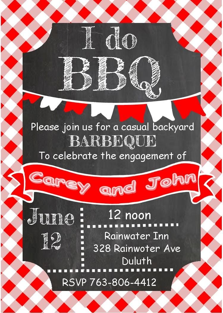 Gingham And Chalkboard Bbq Invitations