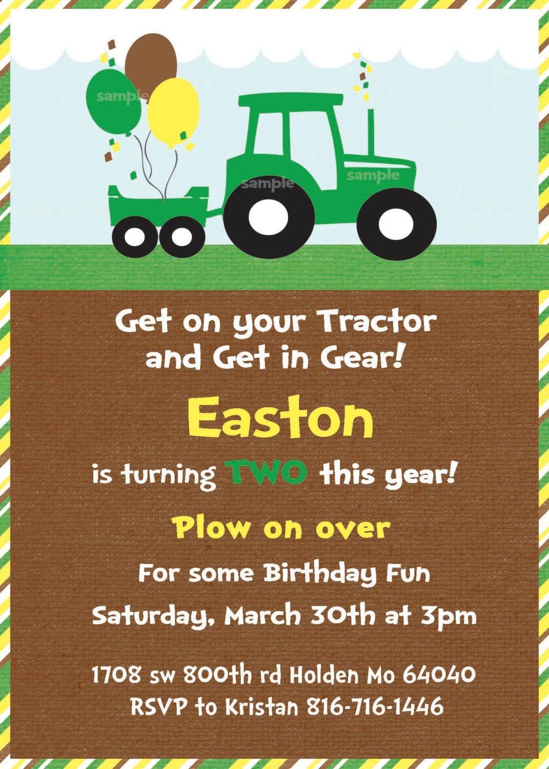 Green Tractor Birthday Party Invite And Thank You Cards
