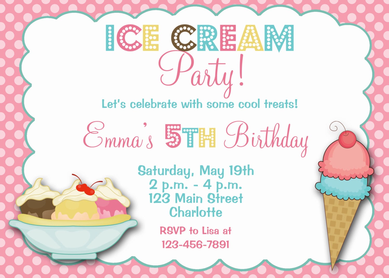 Ice Cream Birthday Party Invitation Ice Cream Birthday Ice Cream