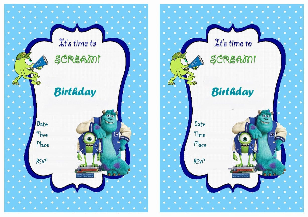 Monsters University Free Printable Birthday Party Invitations