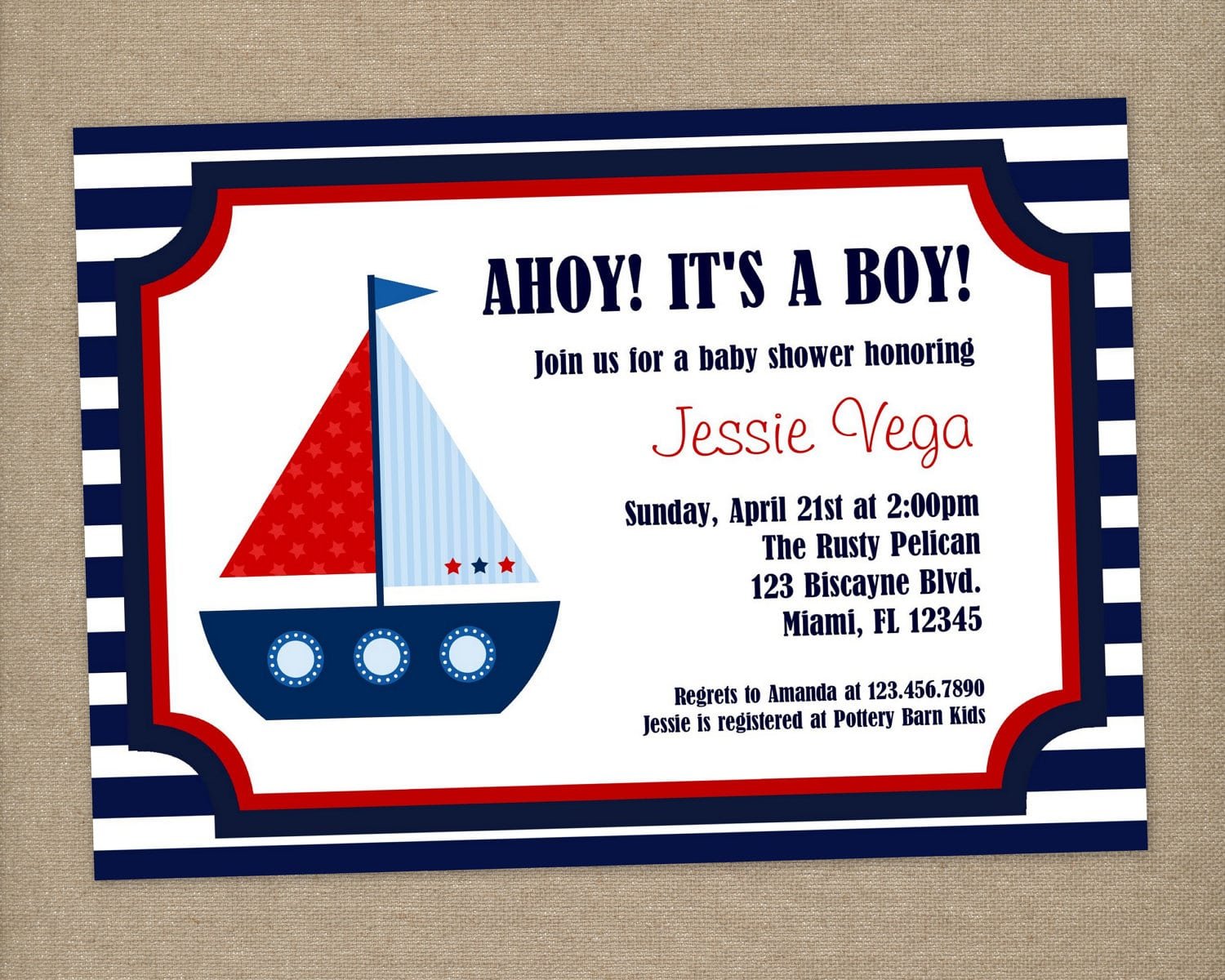 Nautical Baby Shower Invitation, Nautical Invitation, Printable