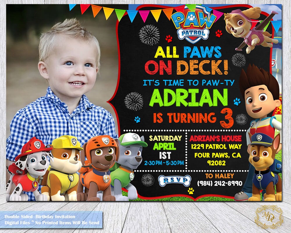 Paw Patrol Birthday Invitation Paw Patrol Invitation Paw Patrol