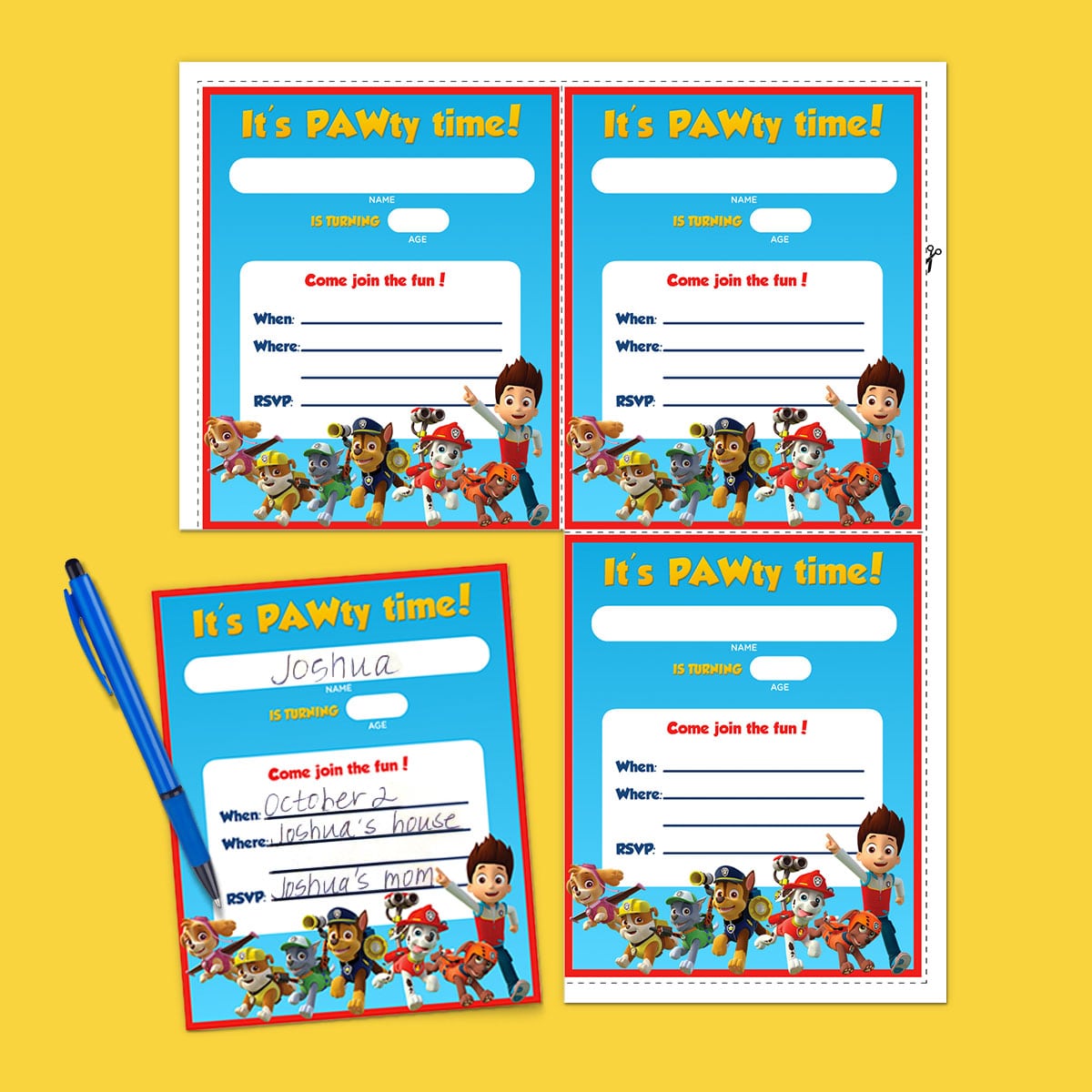 Paw Patrol Birthday Party Invitations