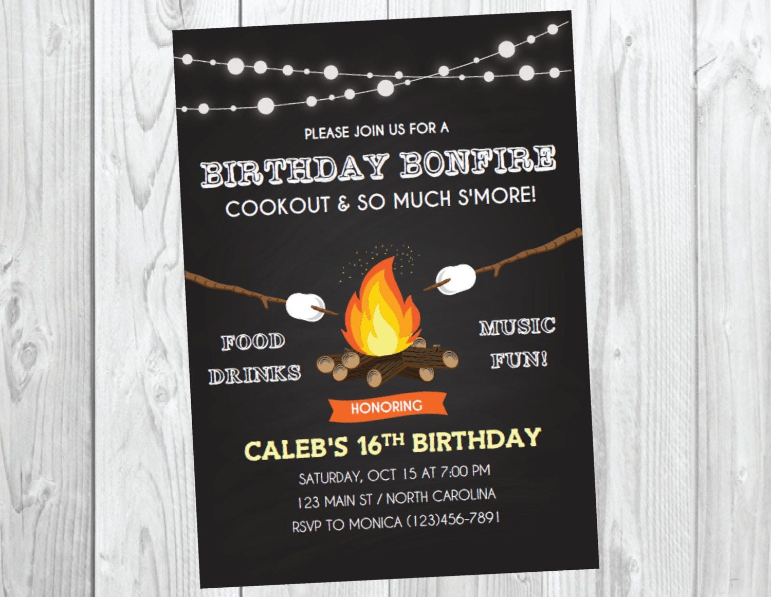 Printable Campfire Bonfire Campout Birthday Party Invitation
