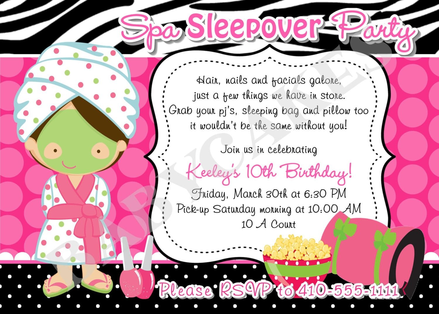 Spa Slumber Party Invitations Free Printable For Girl Designed By
