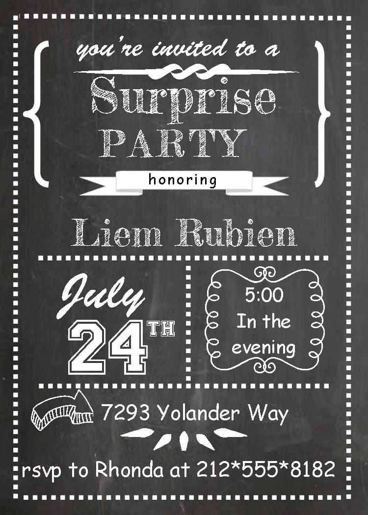 Surprise Party Invitations Chalkboard