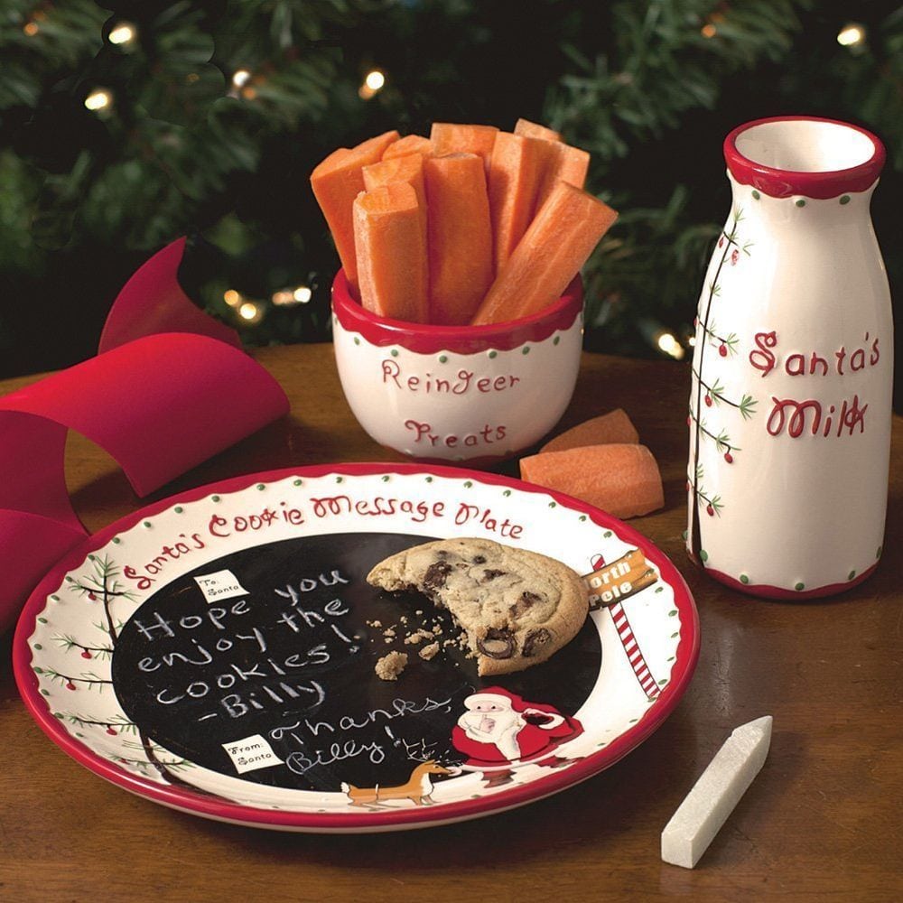 Santa Plate Set Christmas Cookie Tray Milk Cup Holidays Chalkboard