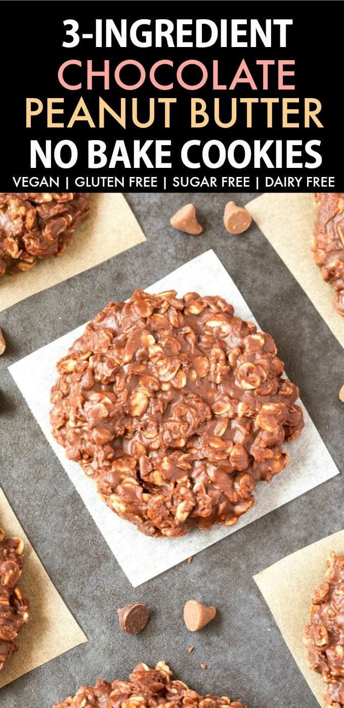 3 Ingredient No Bake Chocolate Peanut Butter Oatmeal Cookies