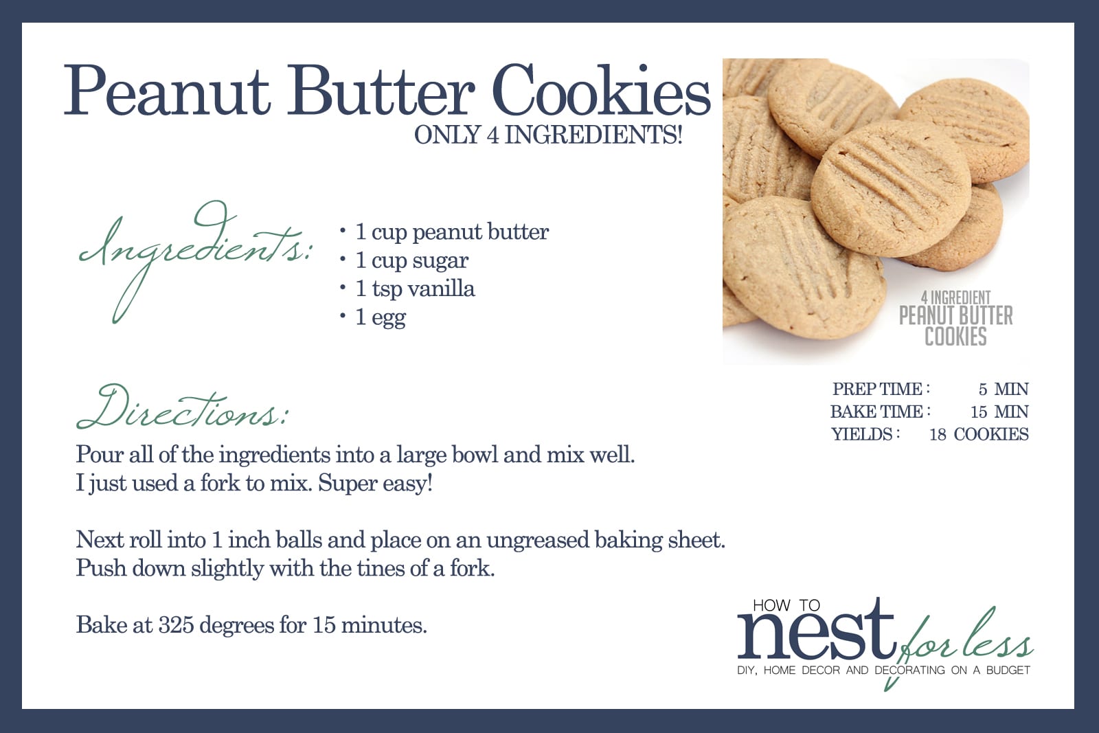 4 Ingredient Peanut Butter Cookies