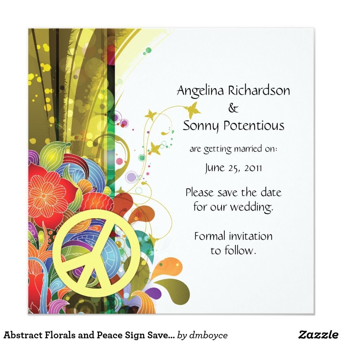 Abstract Florals And Peace Sign Save The Date Invitation