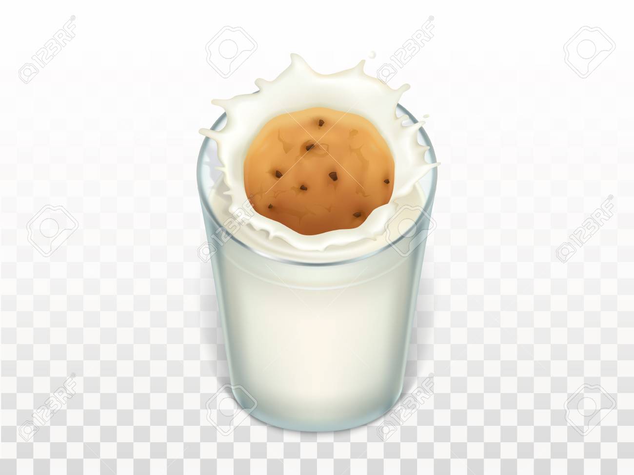 Breakfast Vector Glass With Milk, Oatmeal Cookie, Splashing In