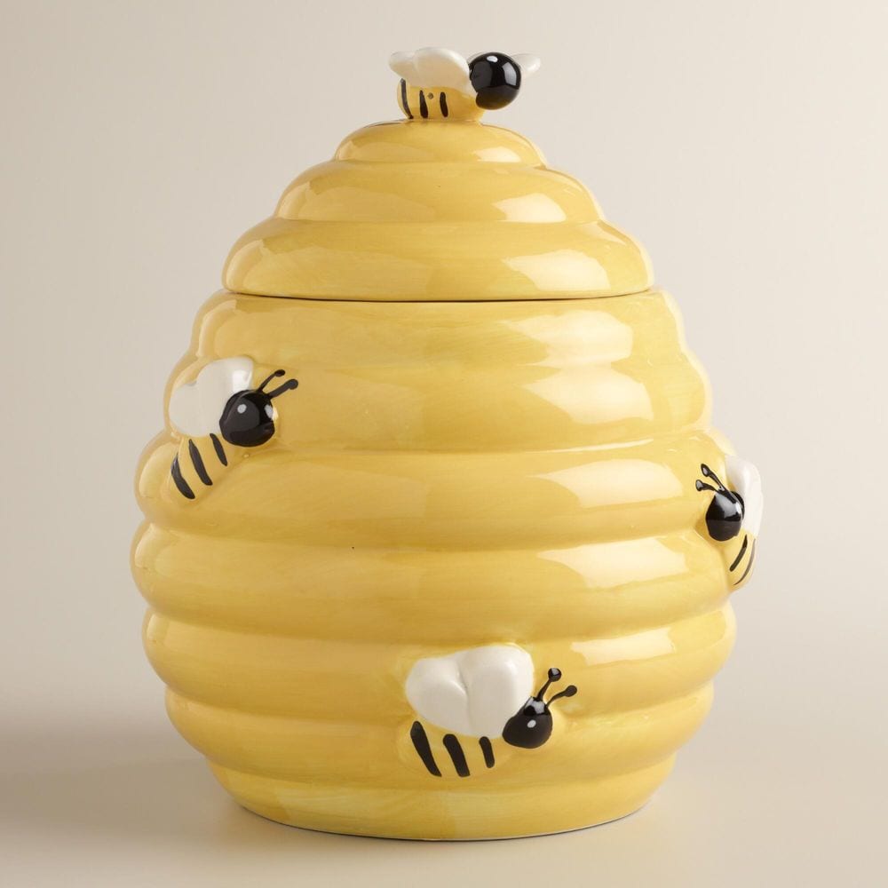Ceramic Beehive Cookie Jar With Bee Handle Lid, Brand New! 10 75