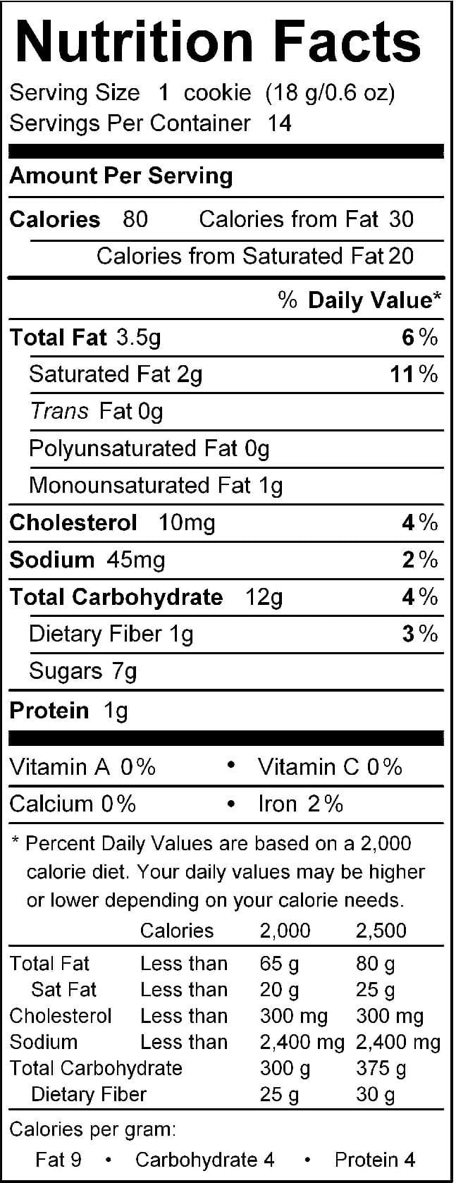 Chocolate Chip Cookies Nutrition