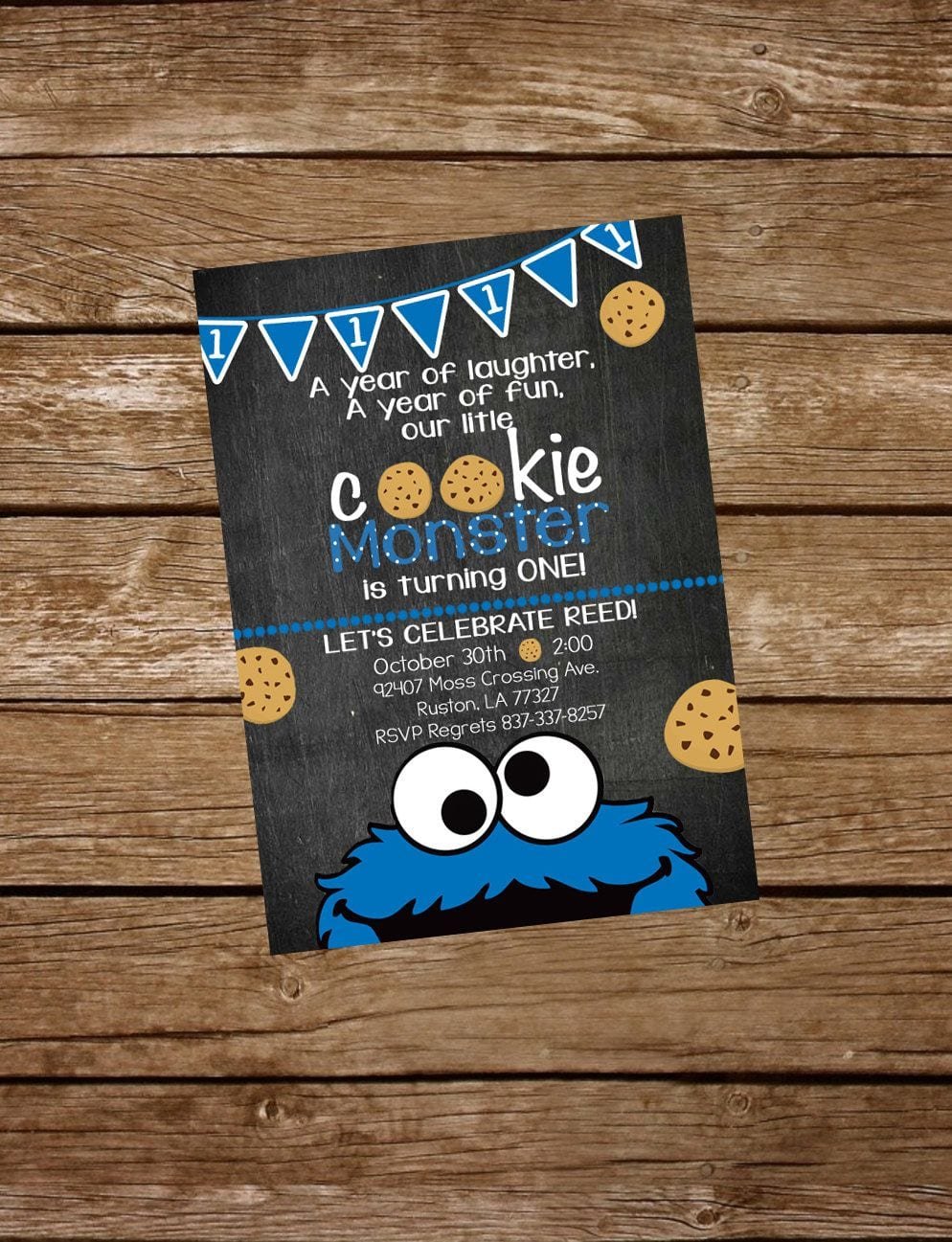 Cookie Monster Birthday Invite, Cookie Monster Invitation, Cookie