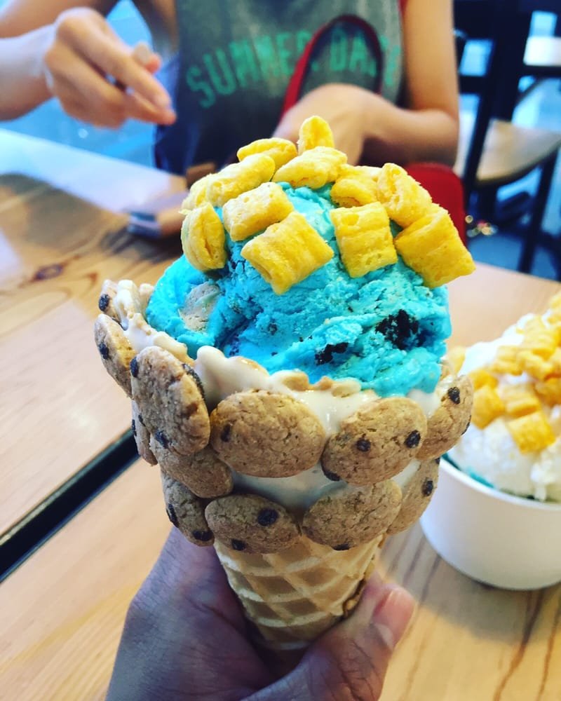 Cookie Monster Ice Cream On Cookie Crisp Marshmallow Cone Top With