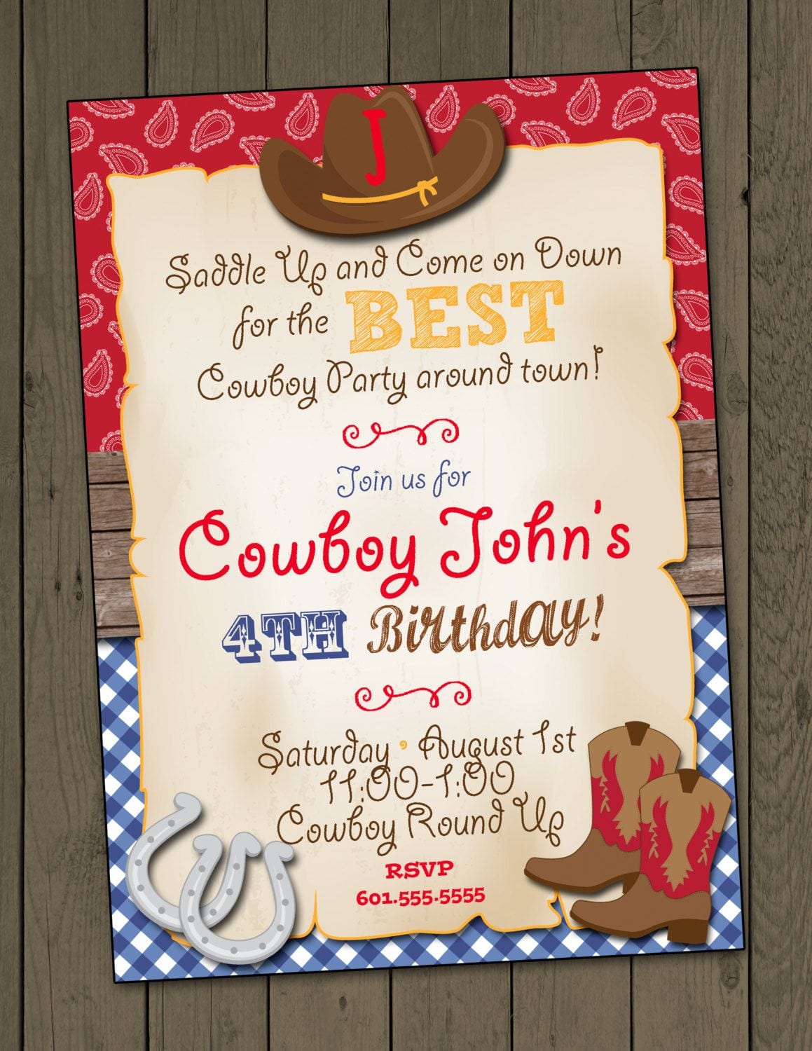 Cowboy Birthday Party Invitation Cowboy Invitation Digital