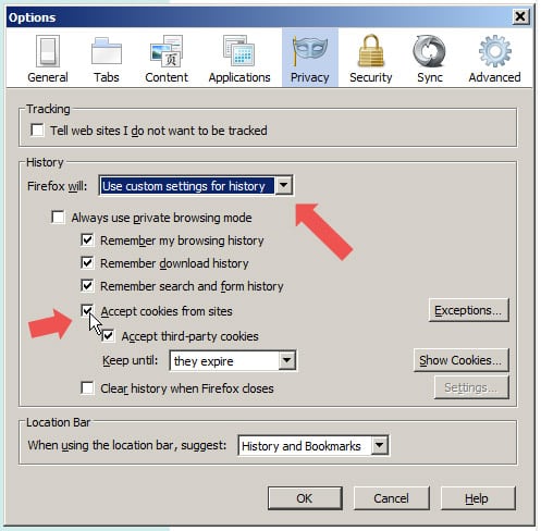 Firefox Disable Cookies