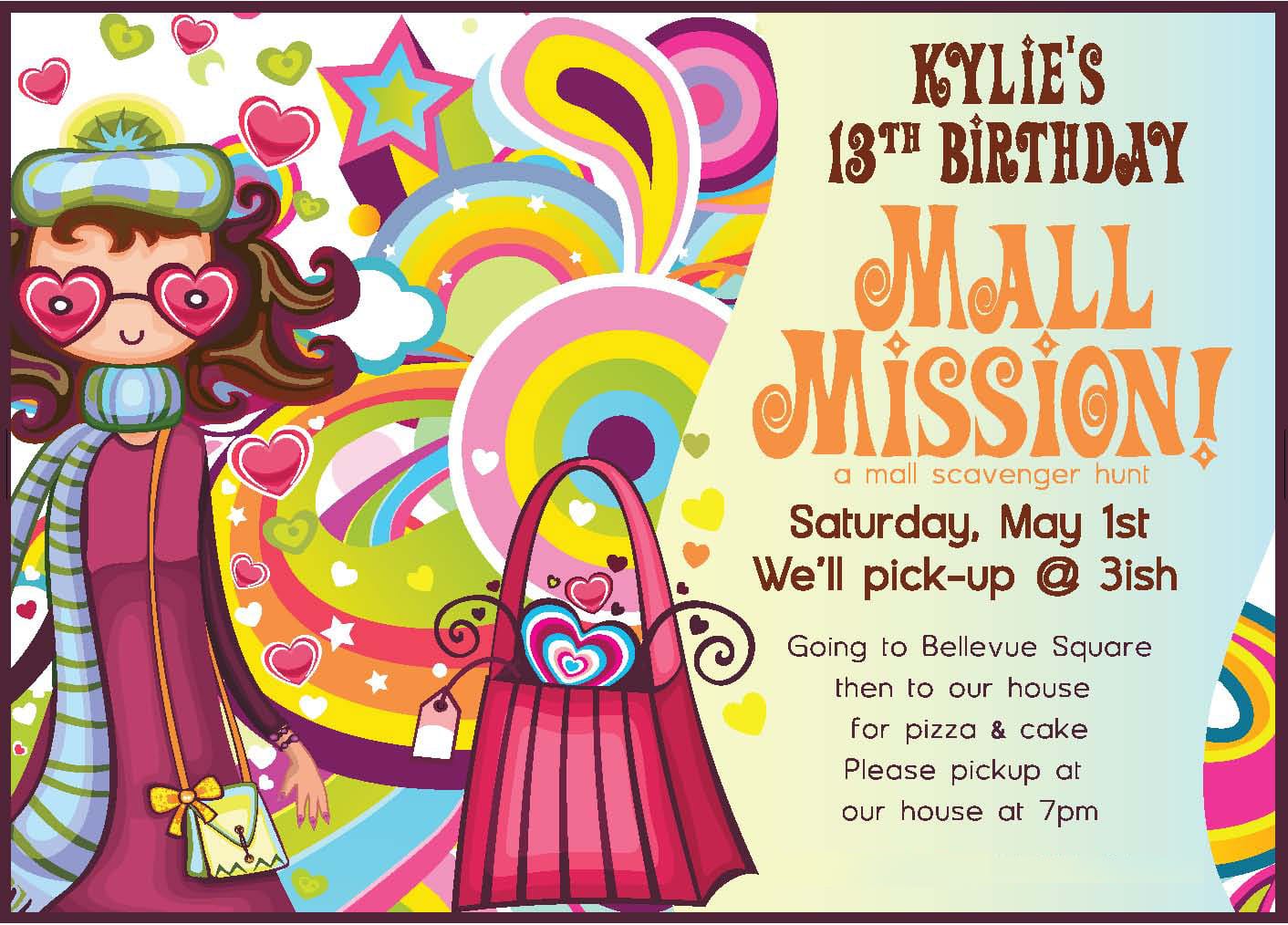 Free Printable Mall Scavenger Hunt Birthday Party Invitations