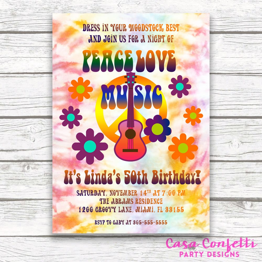 Hippie Birthday Invitation, Tie Dye Invitation, 60s Birthday Party