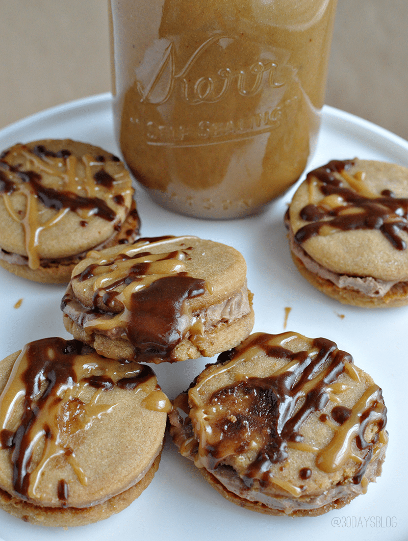 Nutella Peanut Butter Cookies (with Caramel Sauce!)