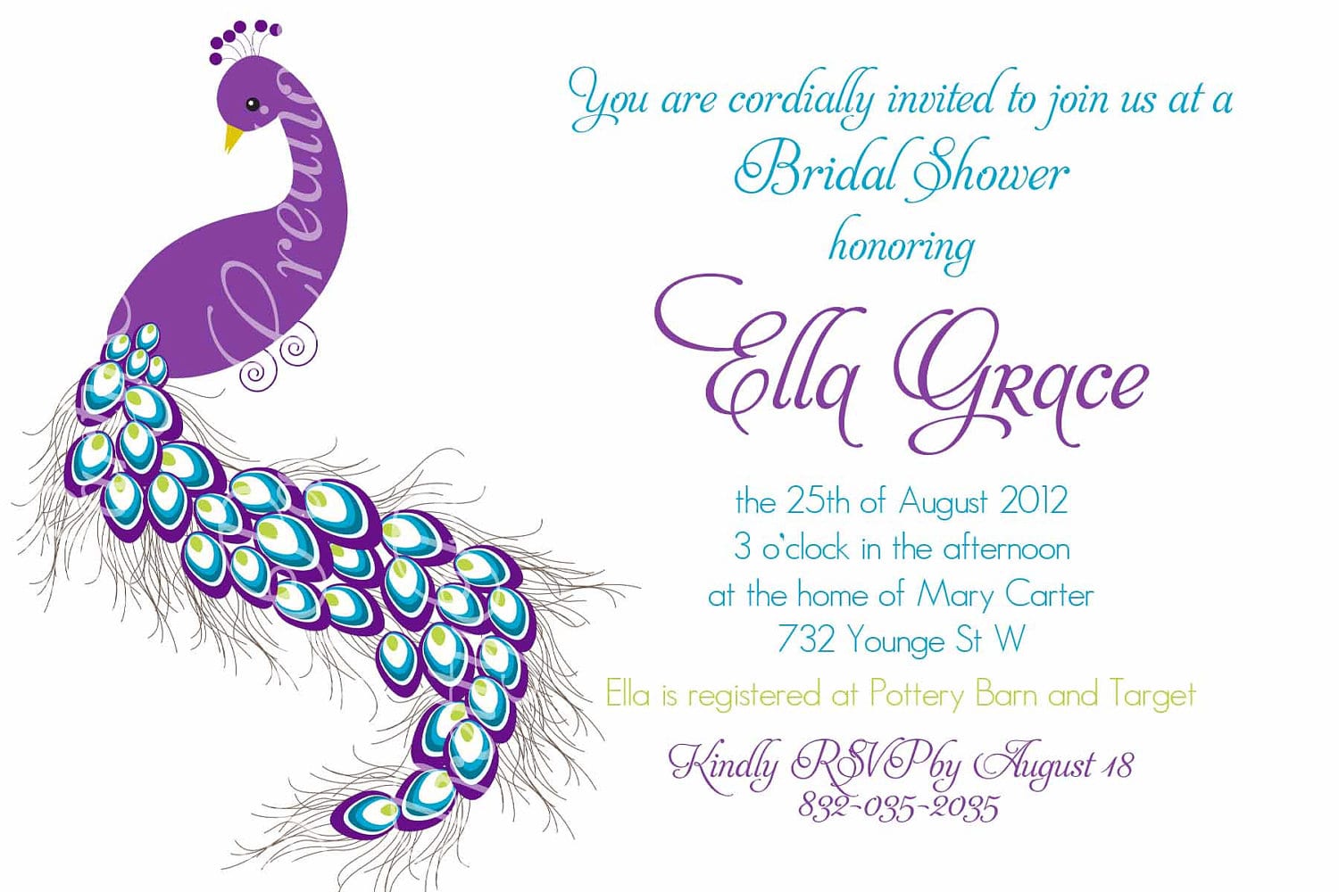 Peacock Bridal Shower Invitations With Some Beautification For