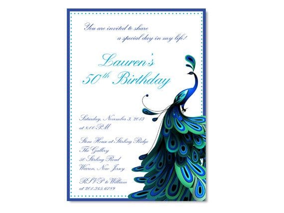 Peacock Themed Invitations Blue Shimmery Peacock Themed Laser Cut