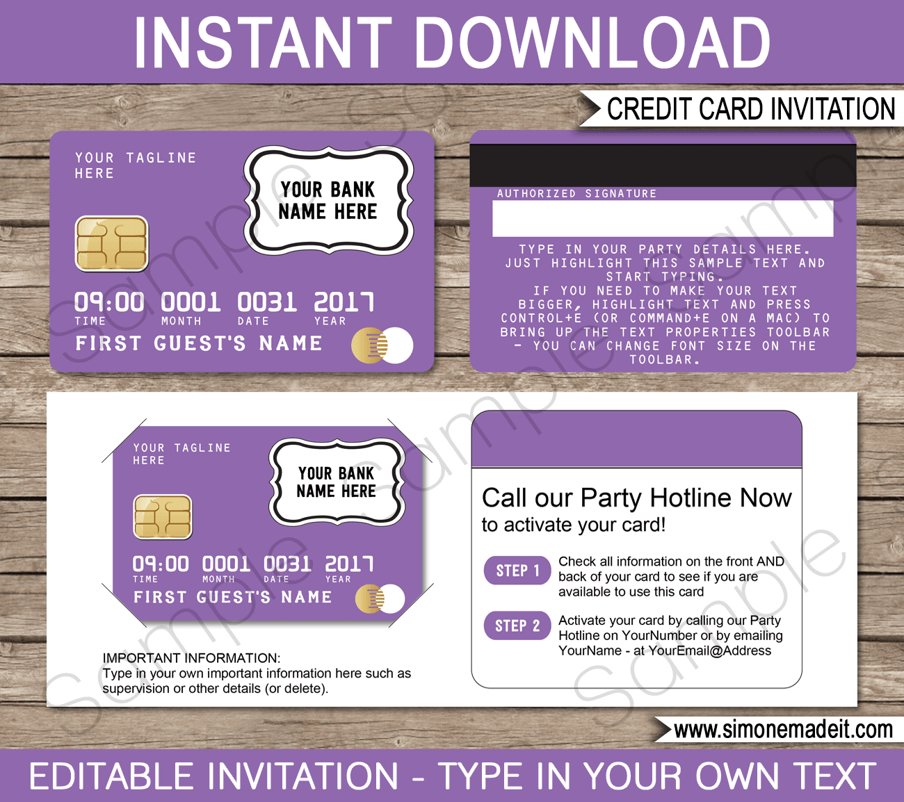 Purple Credit Card Invitations