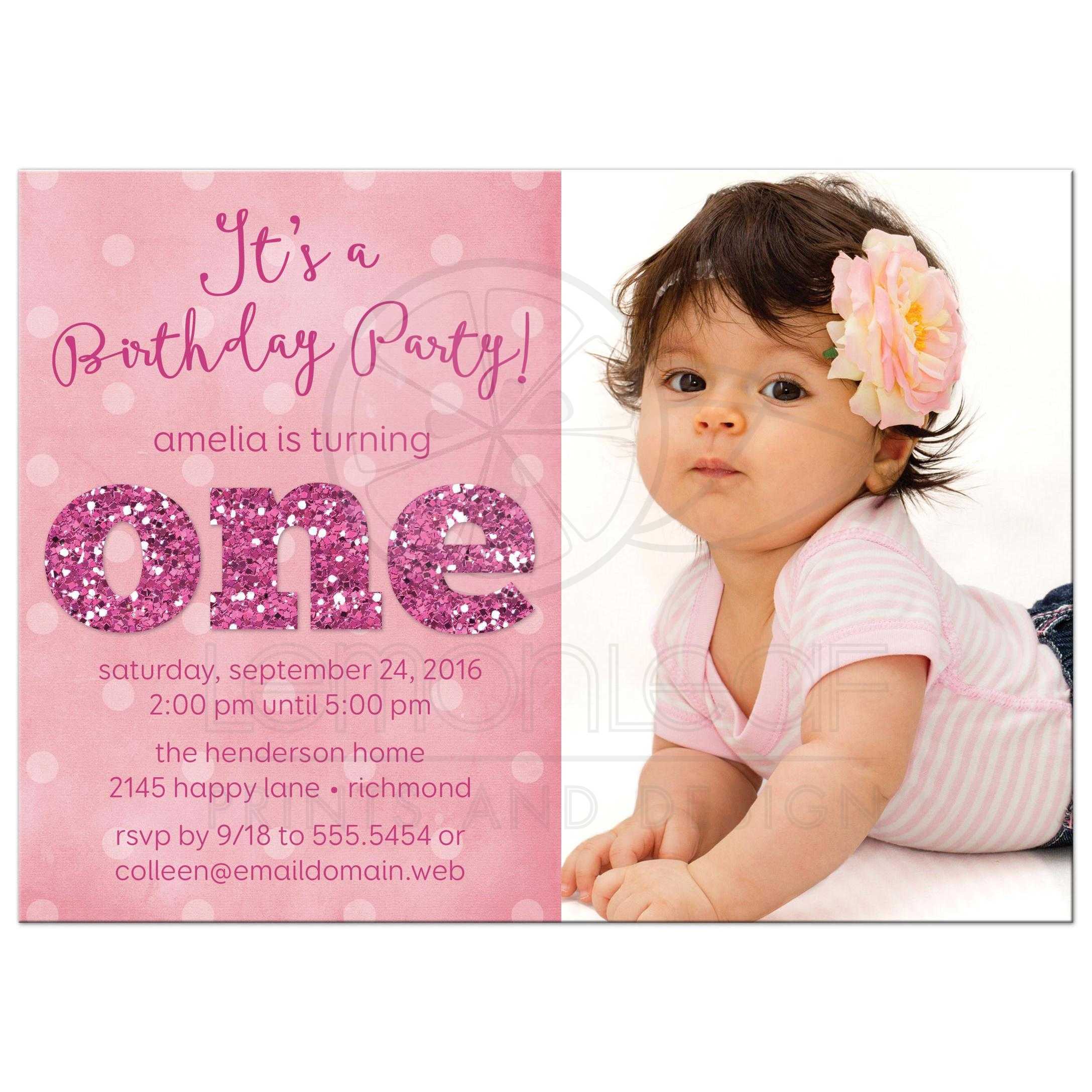 Rectangle Sparkle One First Birthday Party Invitation Pink By The