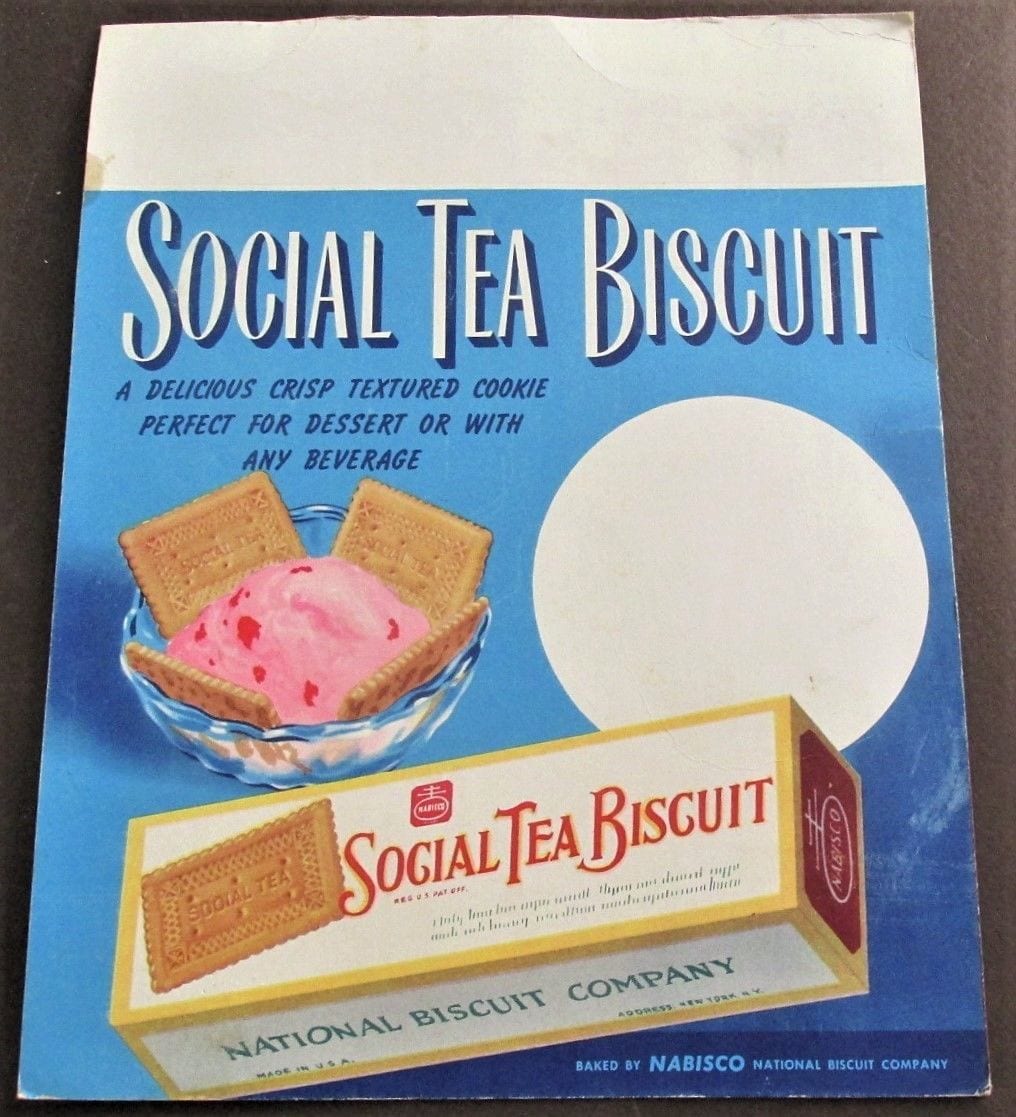 Social Tea Biscuit Cardboard Price Sign Nabisco National Biscuit