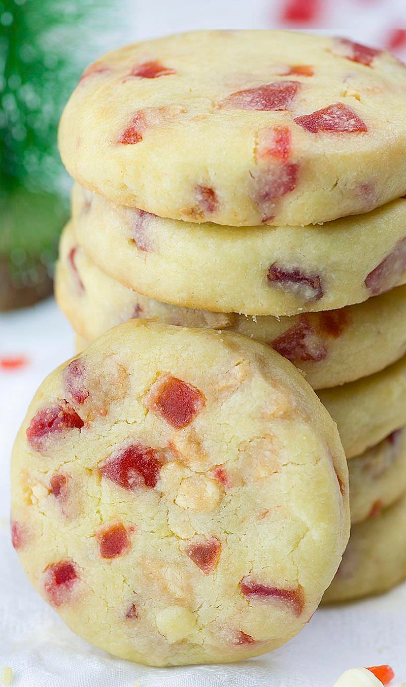 White Chocolate Strawberry Shortbread Cookies