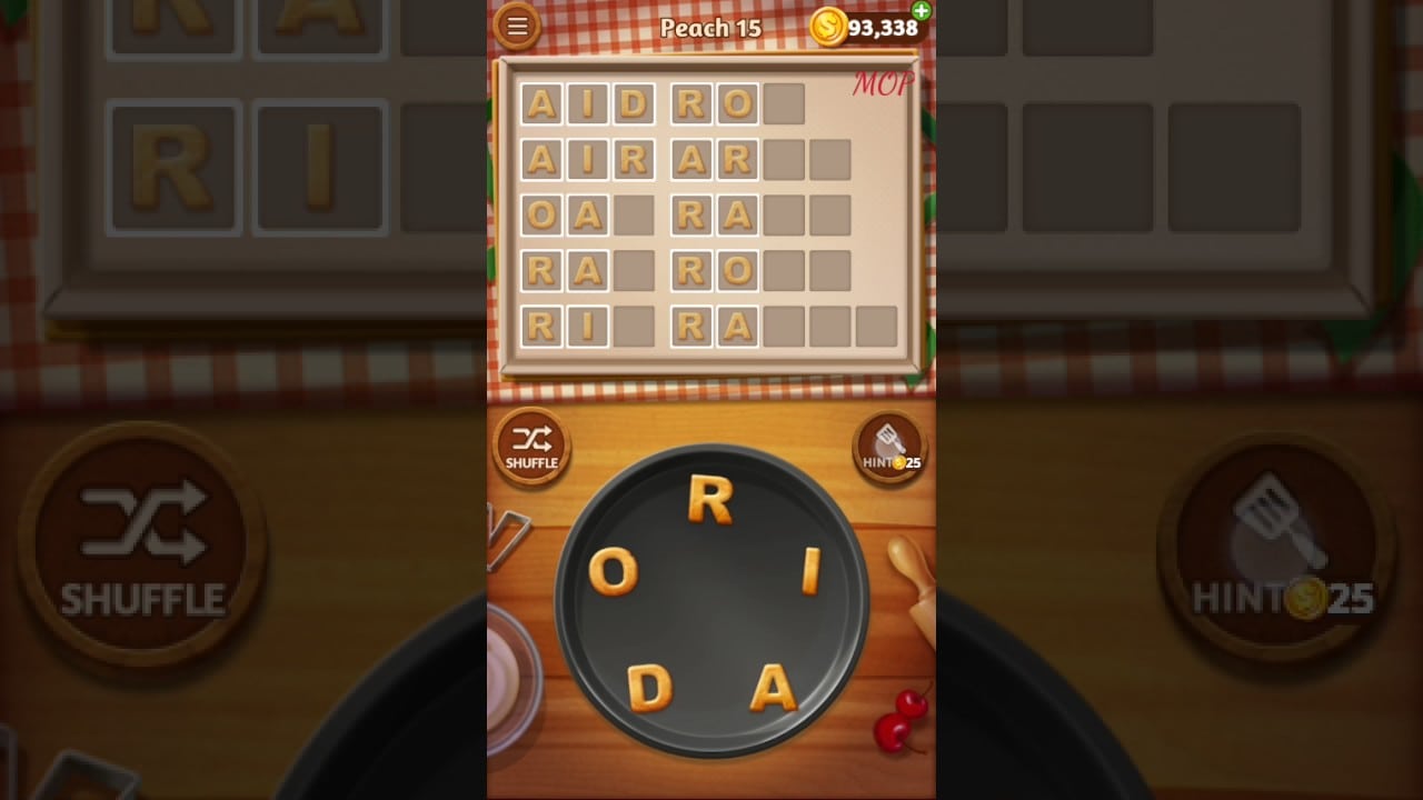 Word Cookies Peach Level 15 Talented Chef Solved