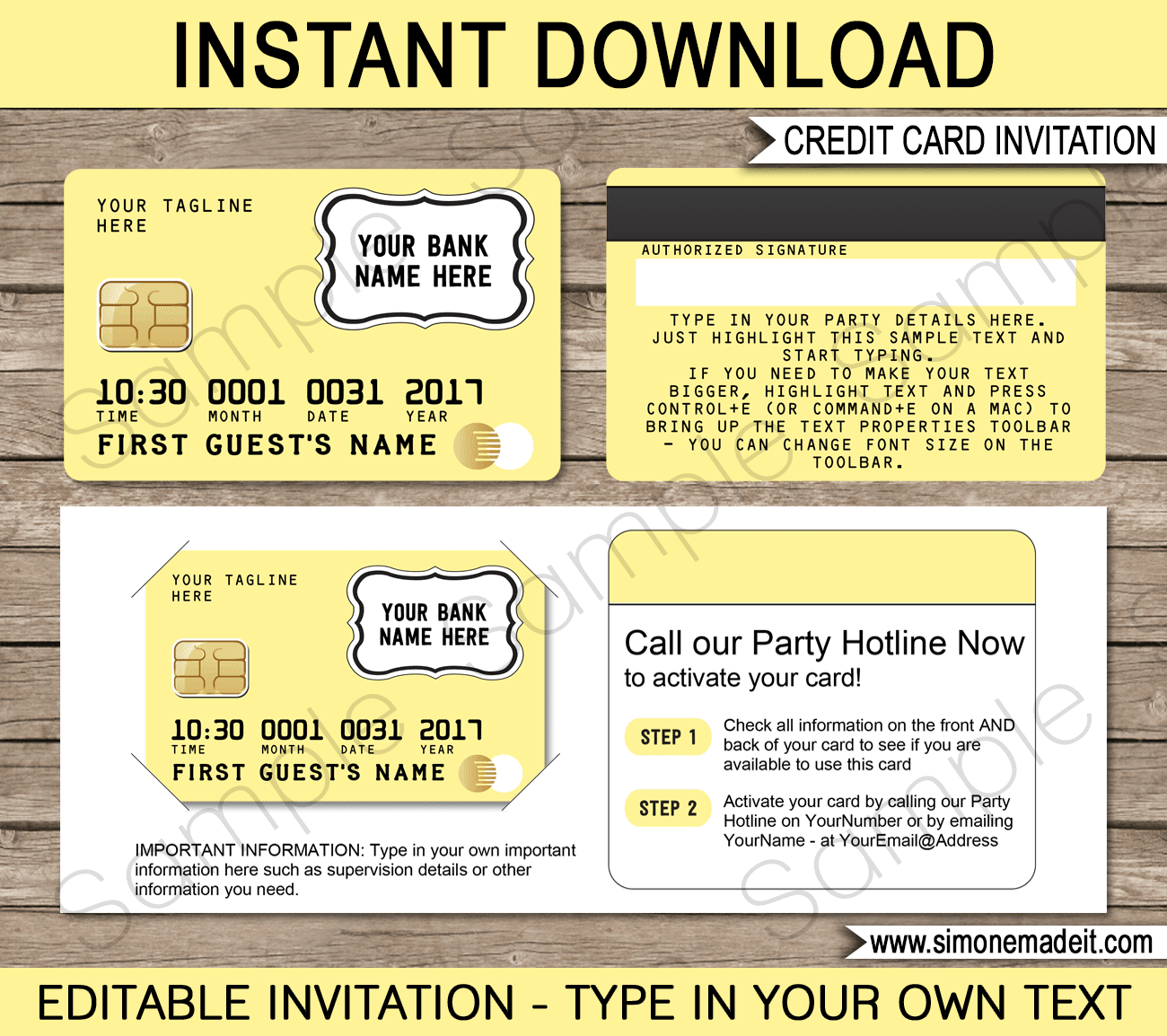 Yellow Credit Card Invitations