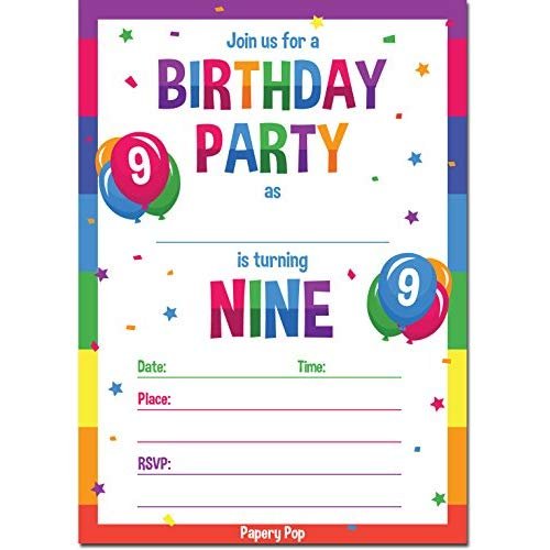 Hot Sale 2017 9th Birthday Party Invitations With Envelopes (15