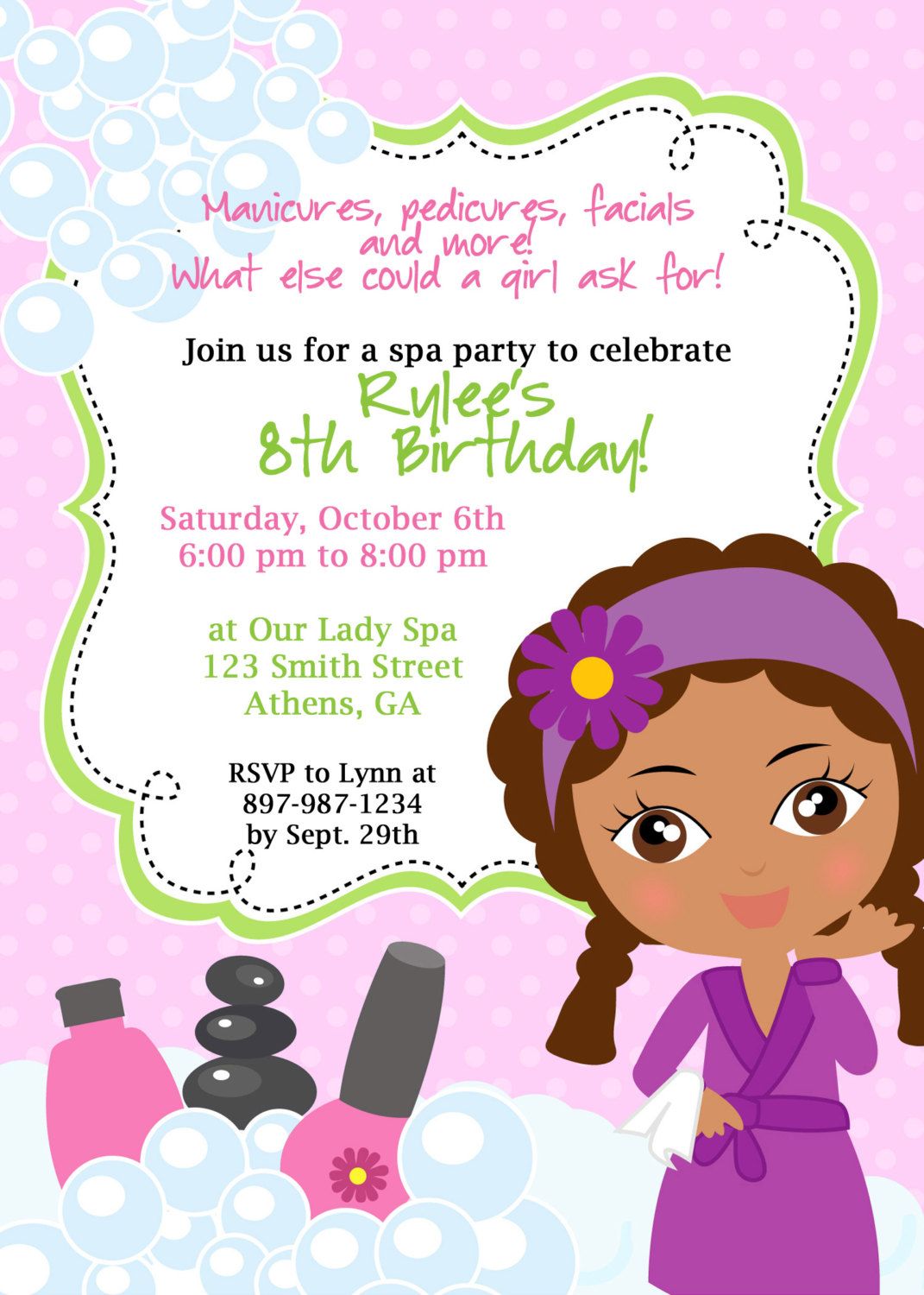 Spa Birthday Party Invitation  African American Invitation  Spa