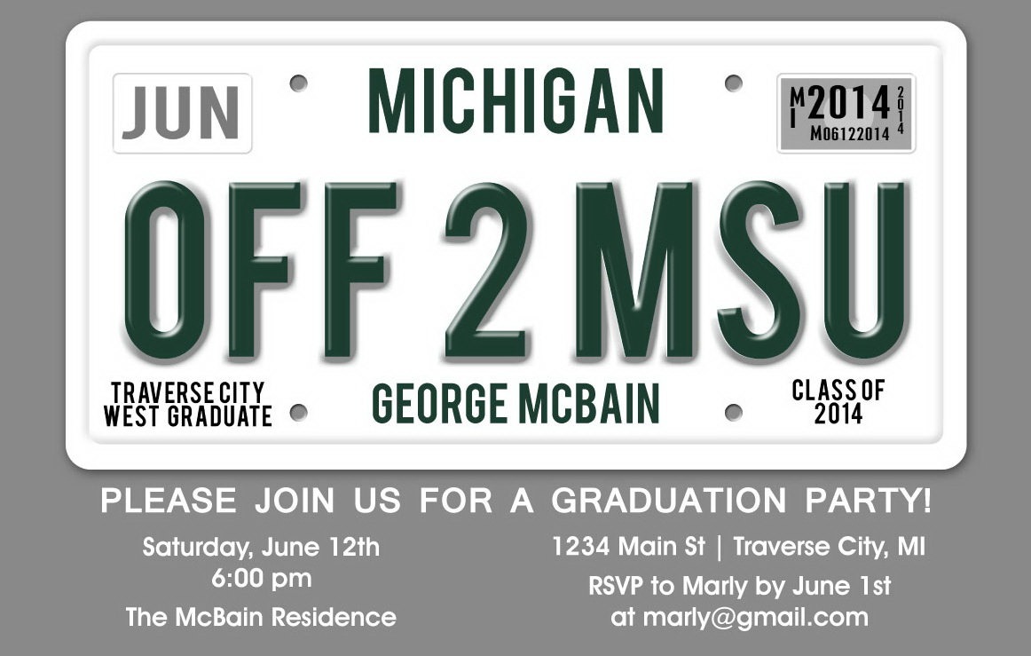 License Plate Graduation Party Invitation