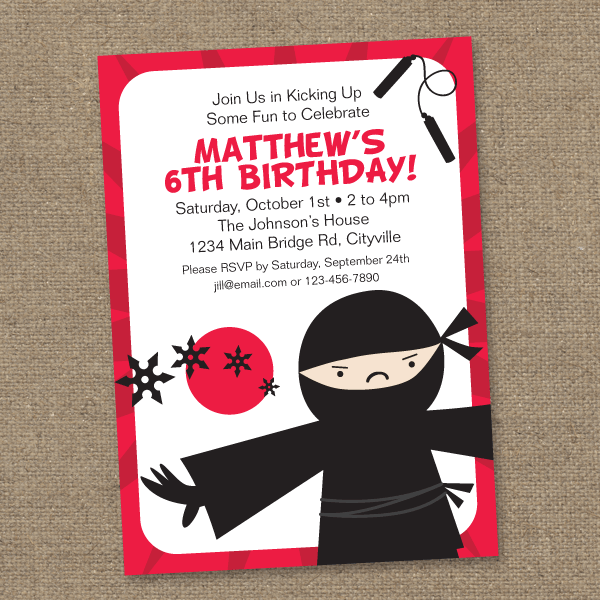 Ninja Best Ninja Birthday Invitations