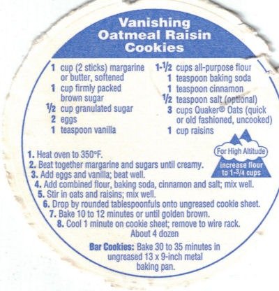 Vanishing Oatmeal Cookie Recipe