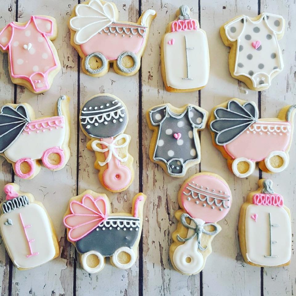 Pink And Grey Baby Shower Cookies