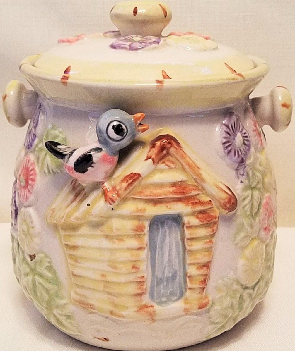 Japanese Novelty Cookie Jar With Bird House And Puppy
