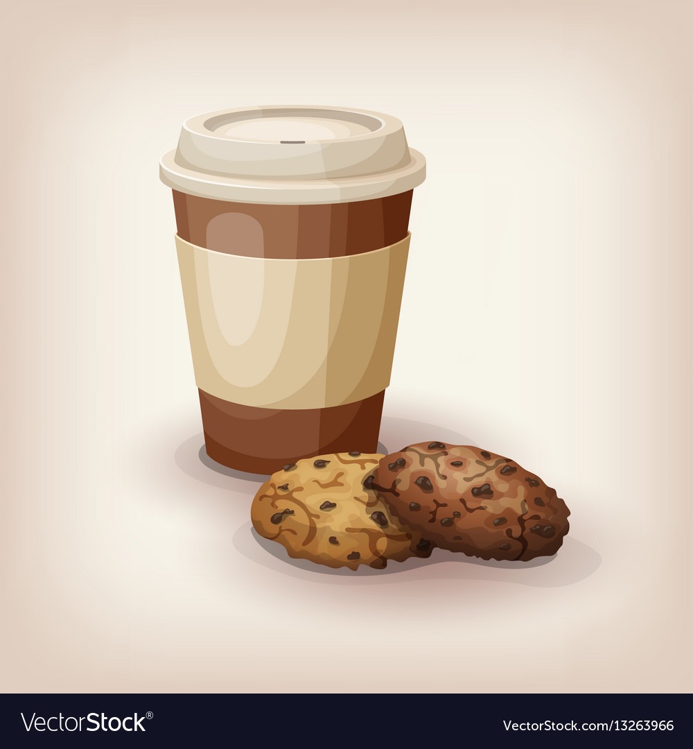 Cup Of Coffee And Chocolate Chip Cookies Vector Image