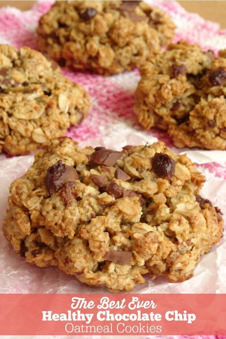 The Best Ever Healthy Chocolate Chip Oatmeal Cookies