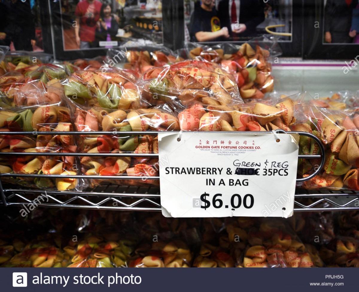 Flavored Fortune Cookies For Sale In A Shop In Chinatown, San