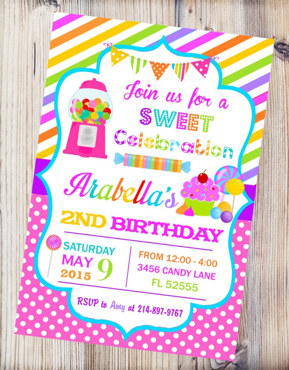 Candyland Printable Invitation, Candy Shop Birthday Invitation
