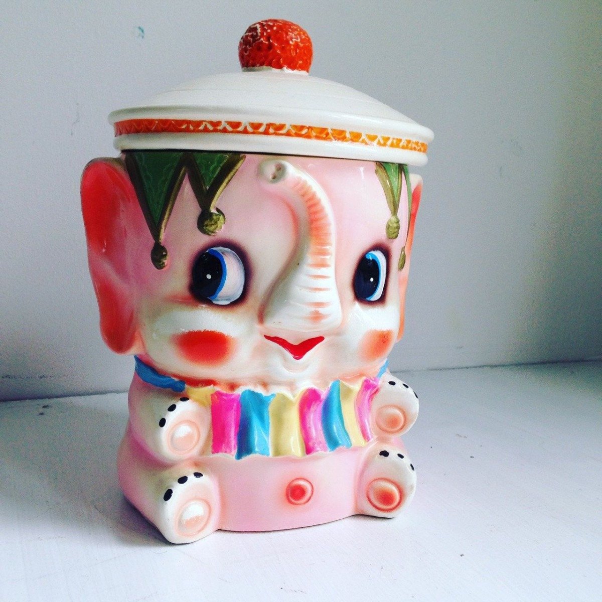 Vintage Wales Baby Elephant Cookie Jar Pink Made In Japan