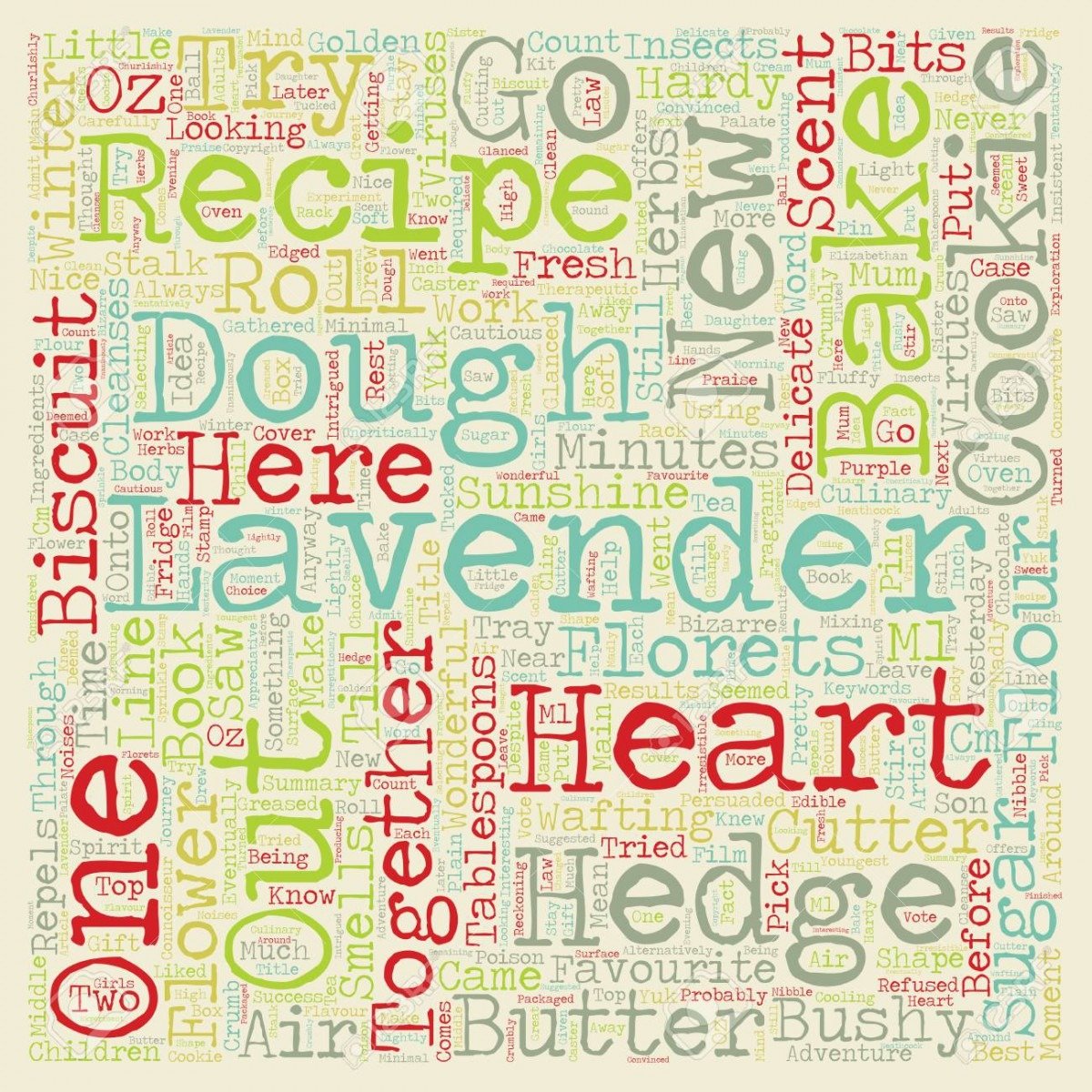Recipe Lavender Heart Cookies Text Background Wordcloud Concept