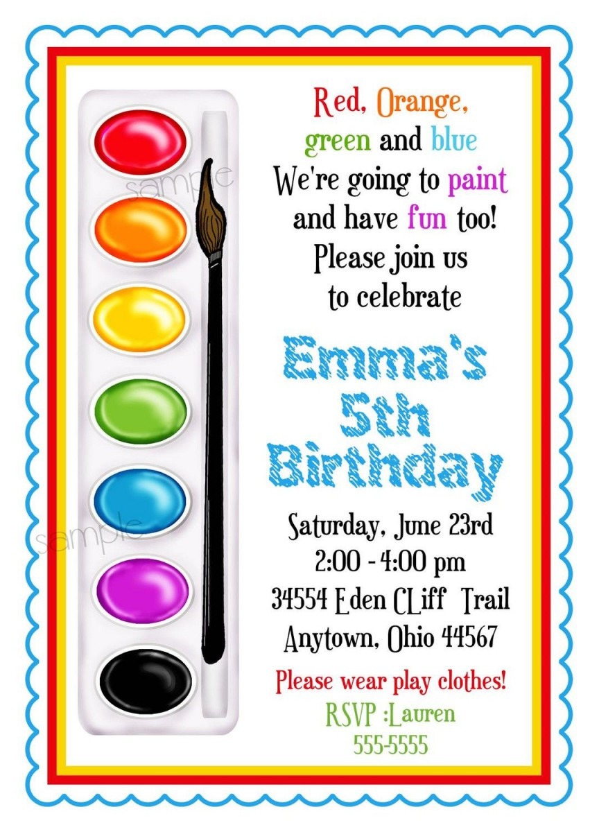 Art Invitations, Painting Party , Birthday Party, Paint Box, Paint