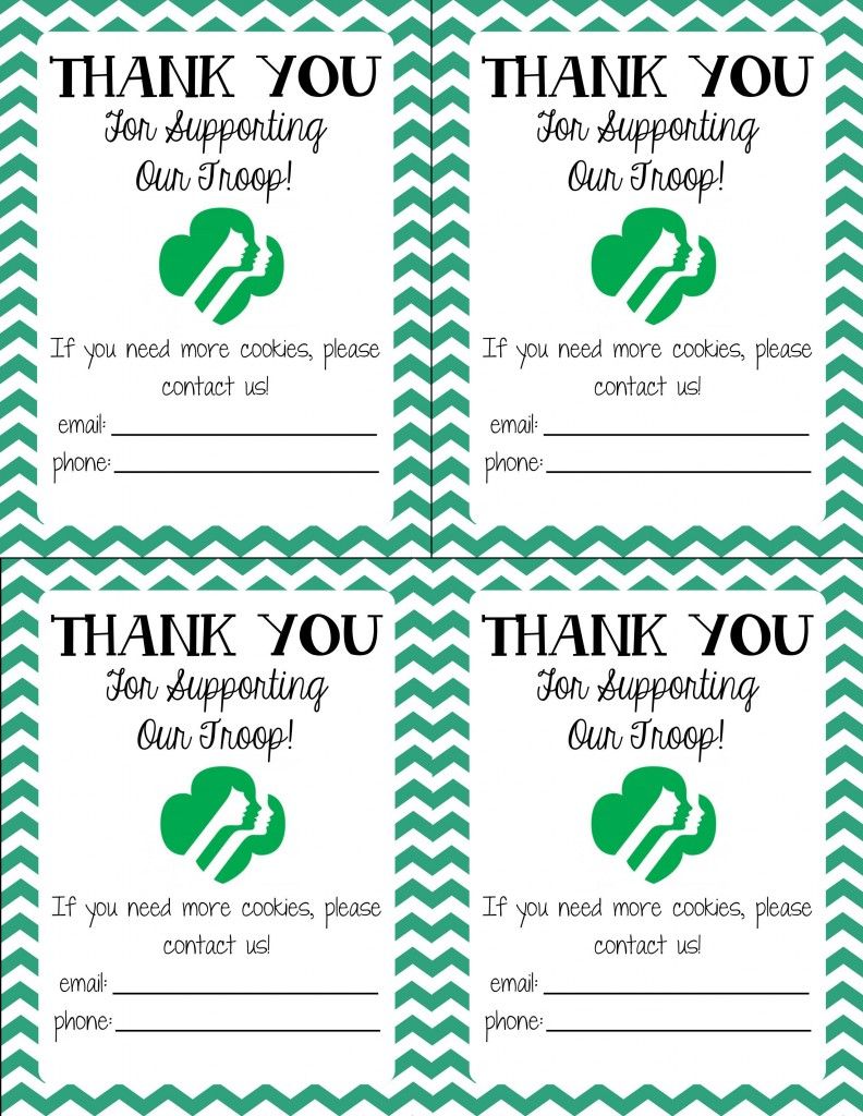 Free Printable! Girl Scout Cookie Thank You Cards