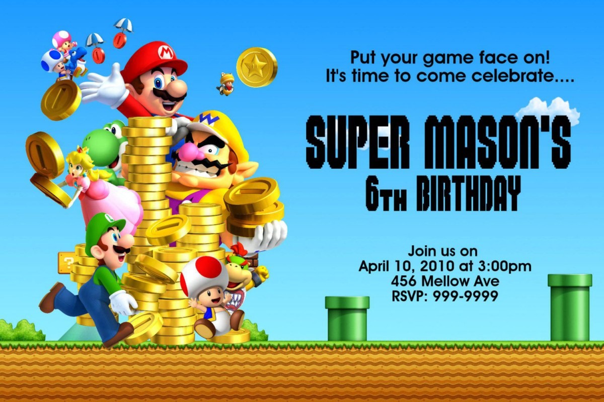 Super Mario Bros Birthday Party Invitation Templates Good With