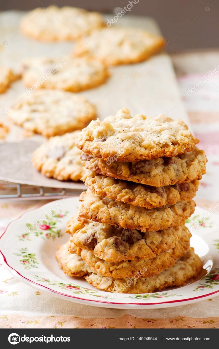 Crispy Oatmeal Chocolate Chip Cookies Style Rustic â Stock Photo